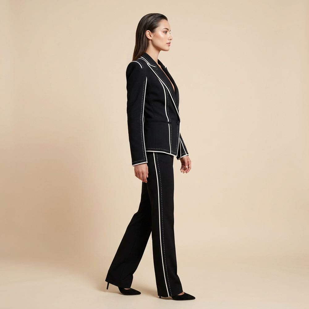 Color Block Trim Tailored Blazer for Meetings Ready and Modern Office Style Women-Vyana Collective