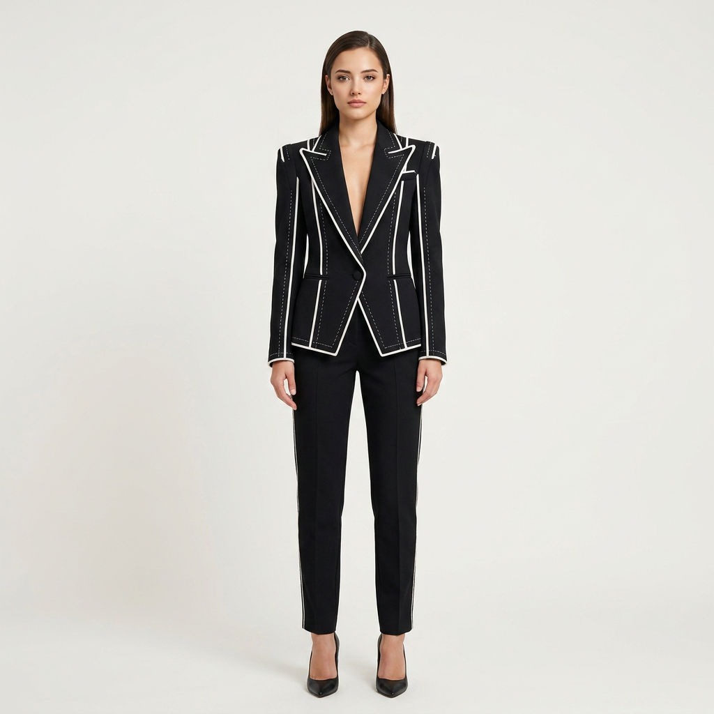 Color Block Trim Tailored Blazer for Meetings Ready and Modern Office Style Women-Vyana Collective