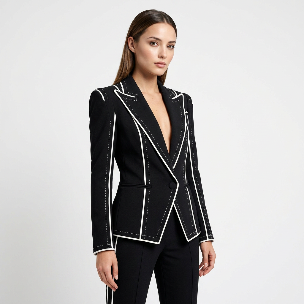 Color Block Trim Tailored Blazer for Meetings Ready and Modern Office Style Women-Vyana Collective