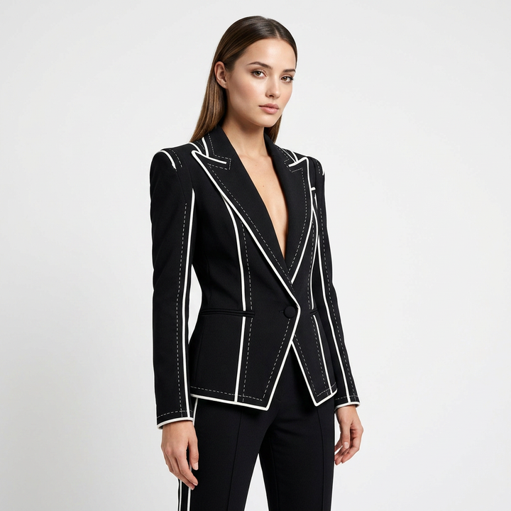 Color Block Trim Tailored Blazer for Meetings Ready and Modern Office Style Women-Vyana Collective
