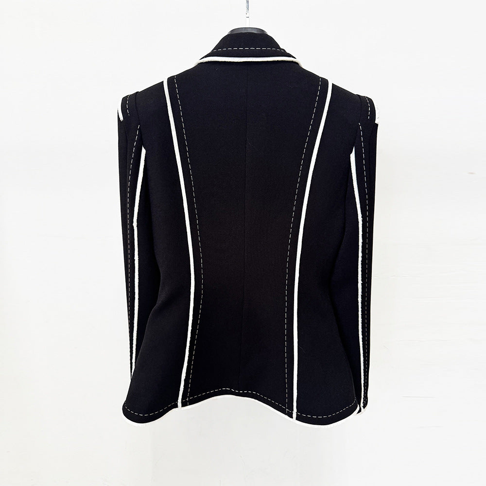 Color Block Trim Tailored Blazer for Meetings Ready and Modern Office Style Women-Vyana Collective