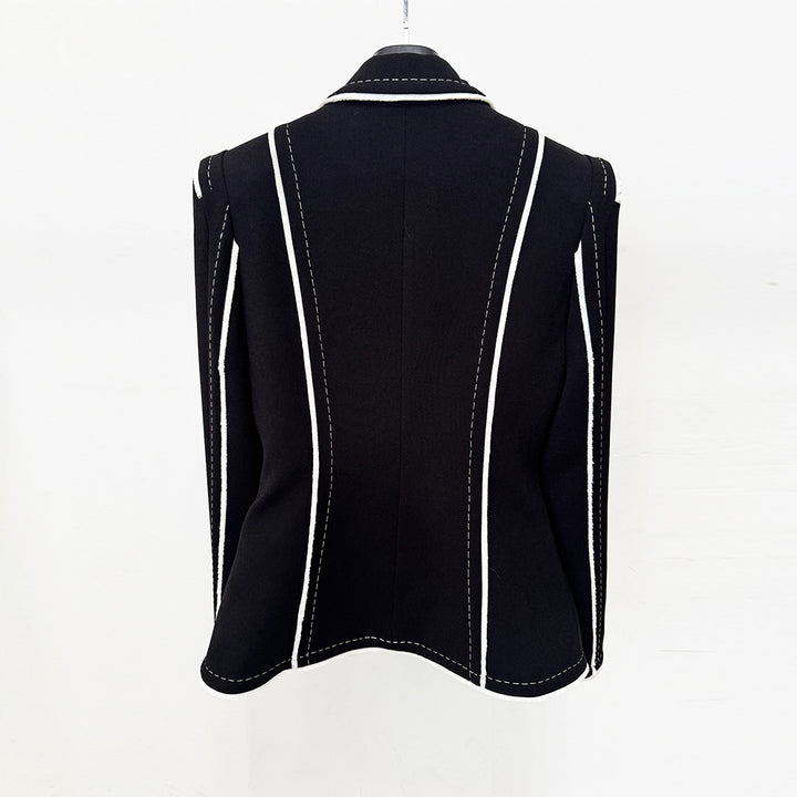 Color Block Trim Tailored Blazer for Meetings Ready and Modern Office Style Women-Vyana Collective