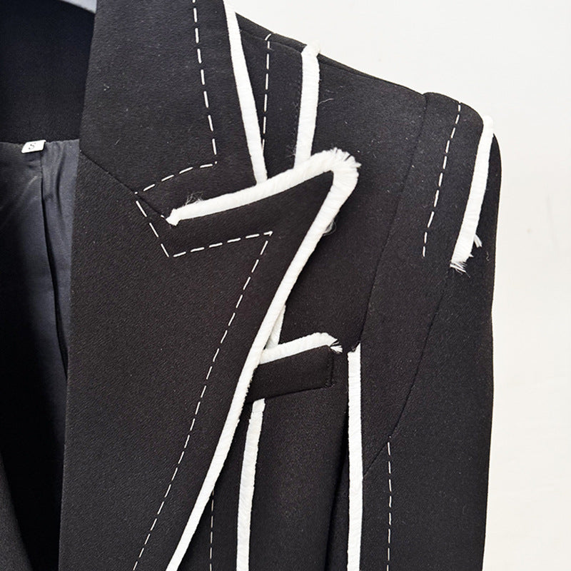 Color Block Trim Tailored Blazer for Meetings Ready and Modern Office Style Women-Vyana Collective