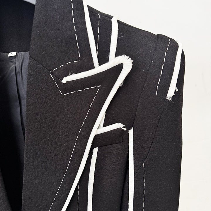 Color Block Trim Tailored Blazer for Meetings Ready and Modern Office Style Women-Vyana Collective
