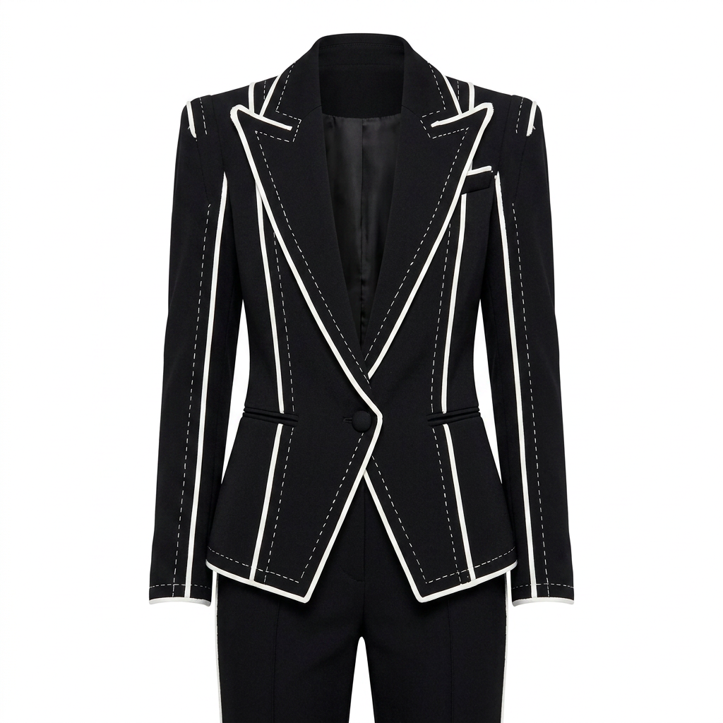 Color Block Trim Tailored Blazer for Meetings Ready and Modern Office Style Women-Vyana Collective