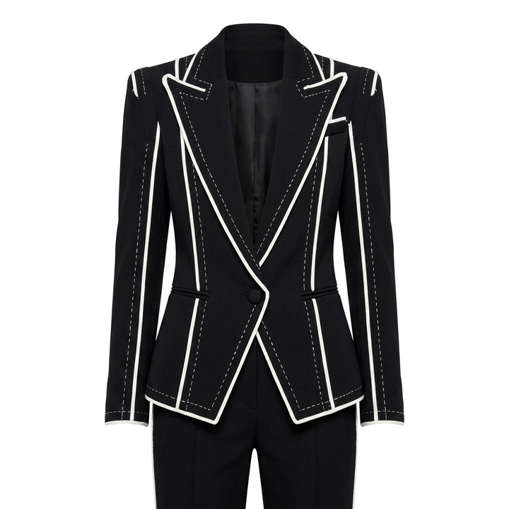 Color Block Trim Tailored Blazer for Meetings Ready and Modern Office Style Women-Vyana Collective