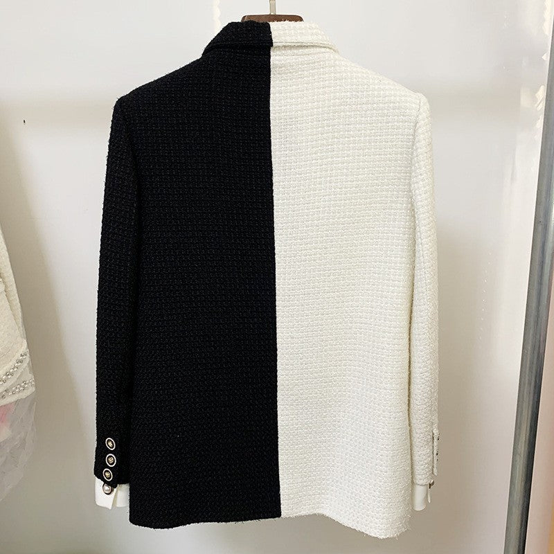 Color Block Tweed Blazer for Executive Office Style Women-Vyana Collective