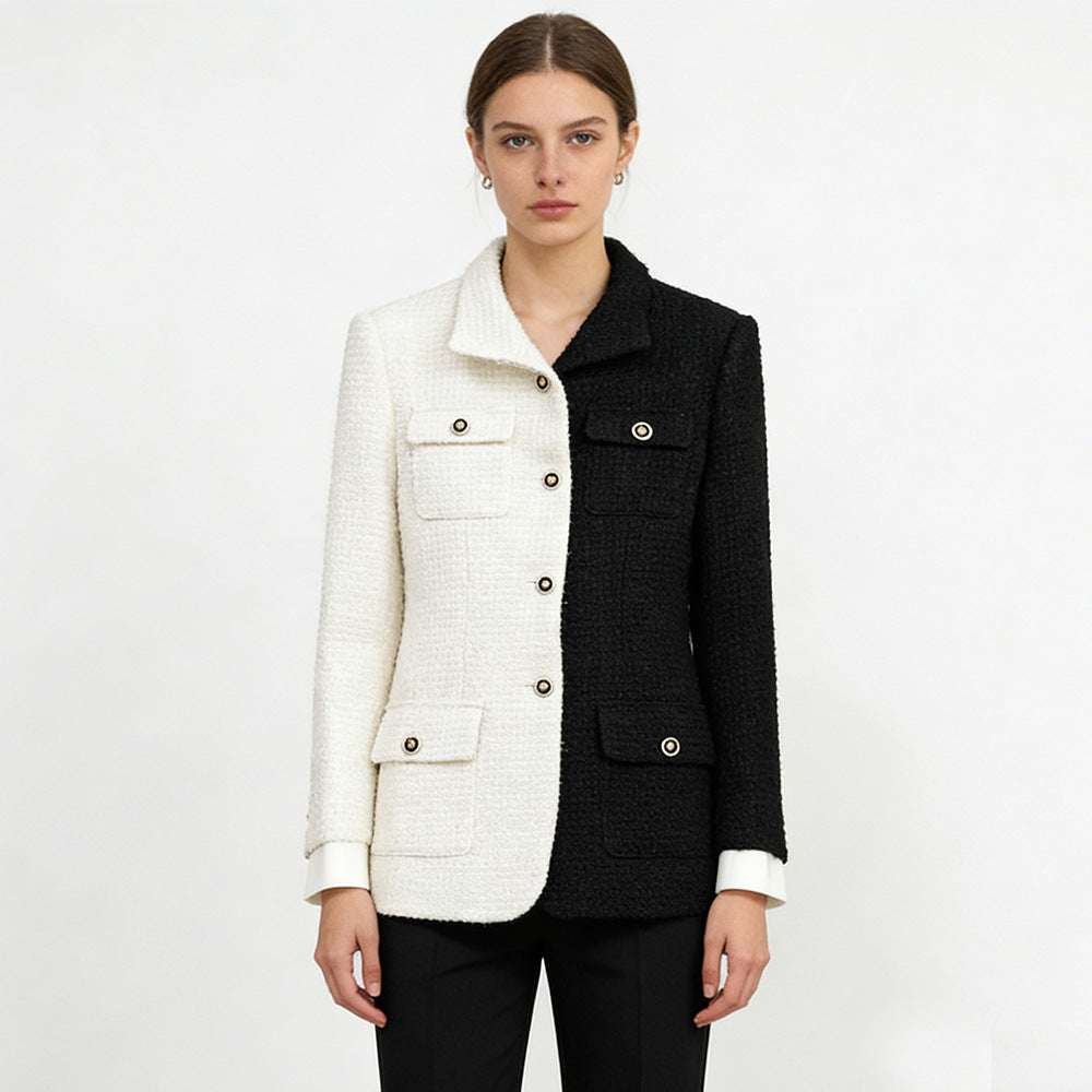 Color Block Tweed Blazer for Executive Office Style Women-Vyana Collective