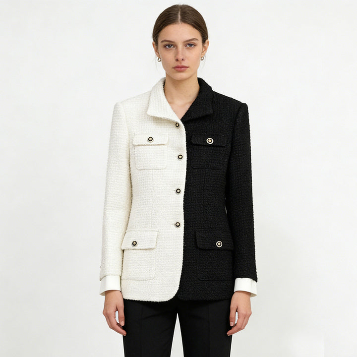 Color Block Tweed Blazer for Executive Office Style Women-Vyana Collective