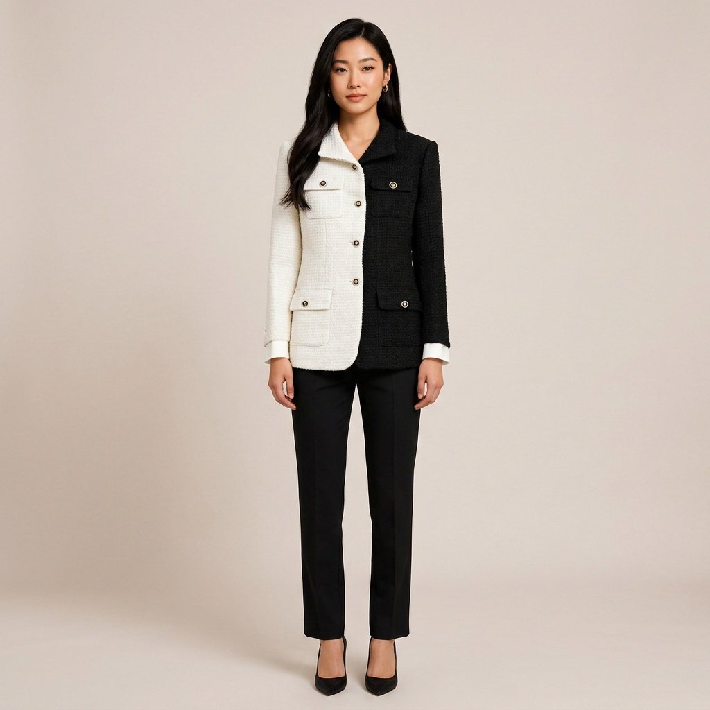 Color Block Tweed Blazer for Executive Office Style Women-Vyana Collective