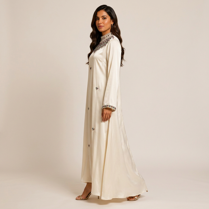 Crystal Beaded High Neck Maxi Evening Dress-Vyana Collective