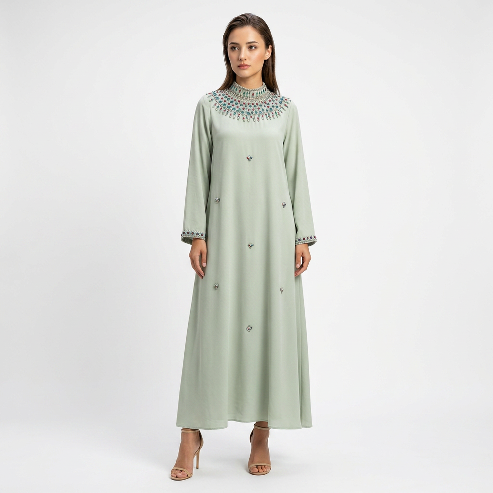 Crystal Beaded High Neck Maxi Evening Dress-Vyana Collective