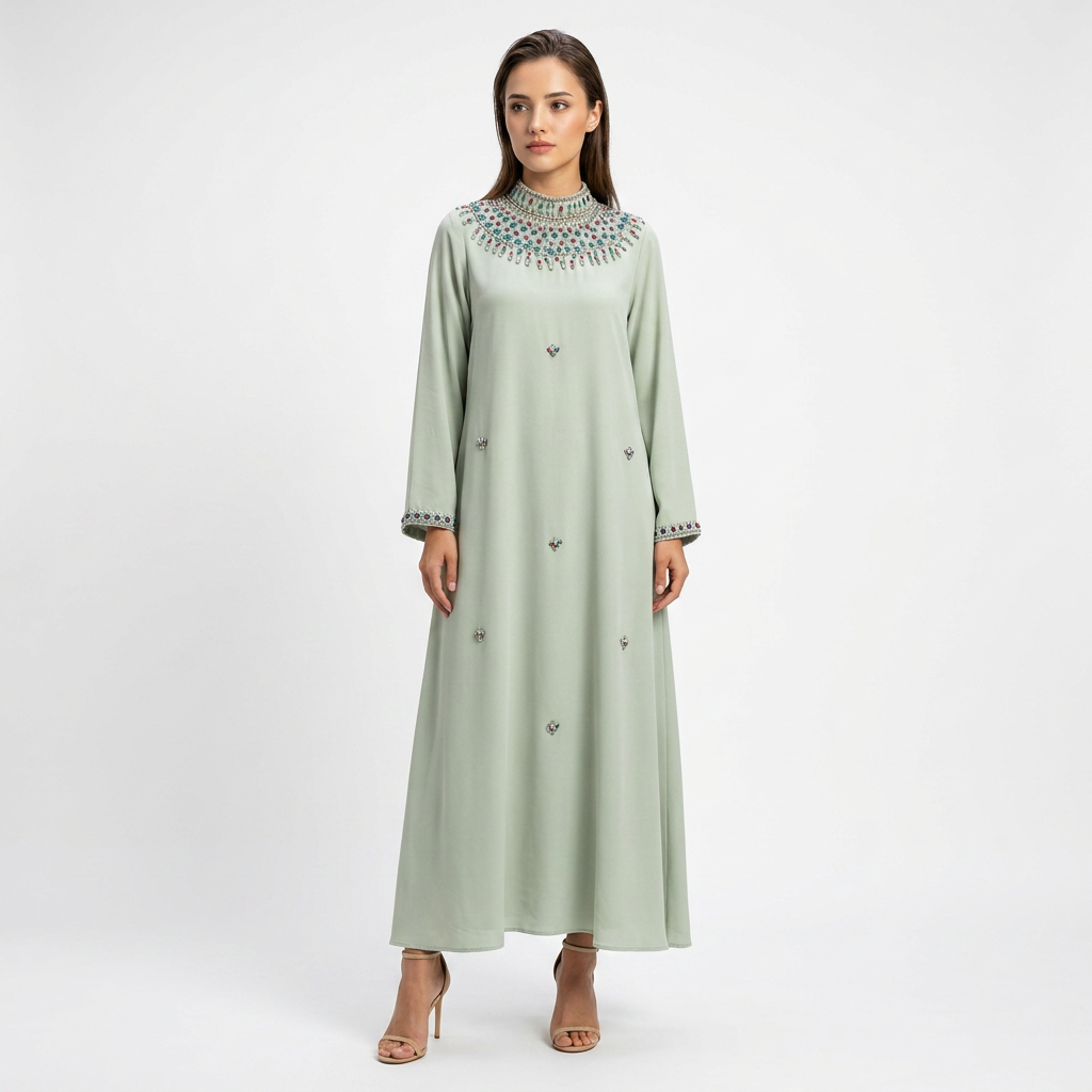 Crystal Beaded High Neck Maxi Evening Dress-Vyana Collective