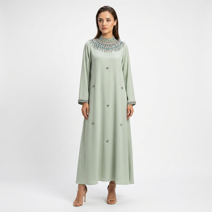 Crystal Beaded High Neck Maxi Evening Dress-Vyana Collective