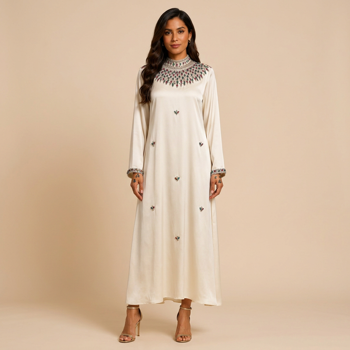 Crystal Beaded High Neck Maxi Evening Dress-Vyana Collective