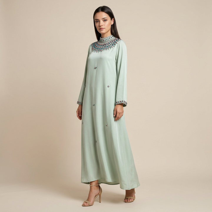 Crystal Beaded High Neck Maxi Evening Dress-Vyana Collective