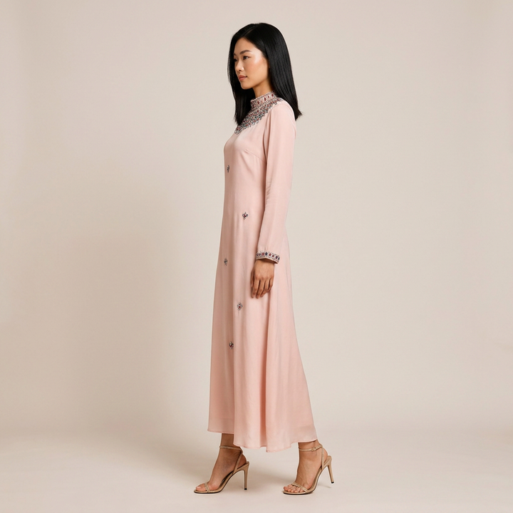 Crystal Beaded High Neck Maxi Evening Dress-Vyana Collective