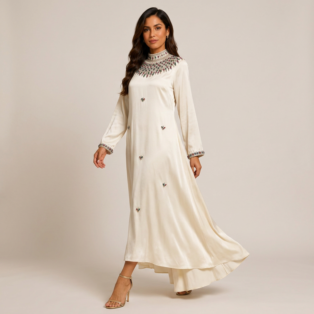 Crystal Beaded High Neck Maxi Evening Dress-Vyana Collective