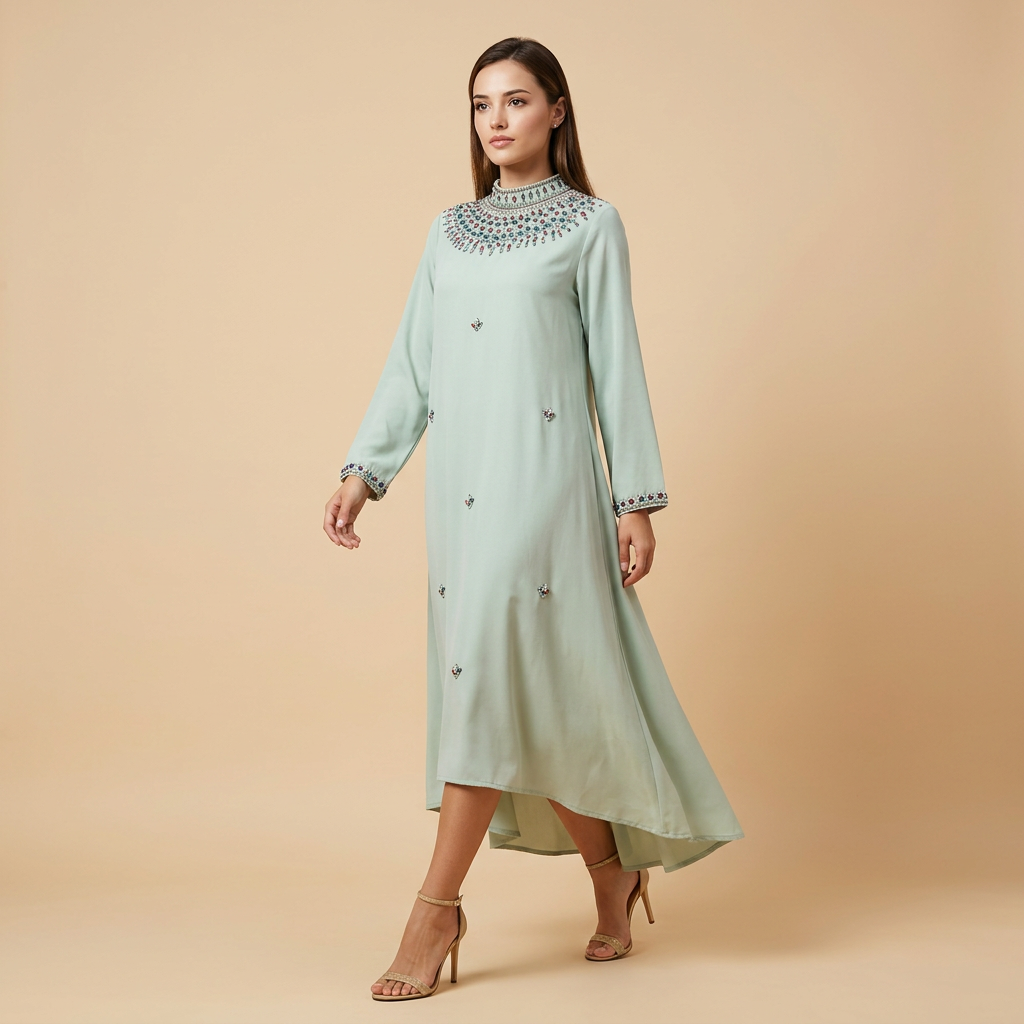 Crystal Beaded High Neck Maxi Evening Dress-Vyana Collective