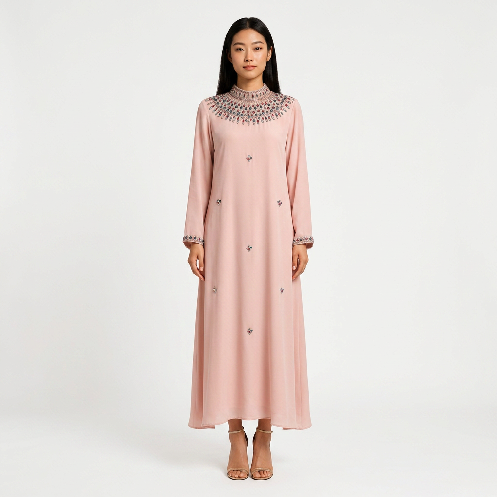 Crystal Beaded High Neck Maxi Evening Dress-Vyana Collective