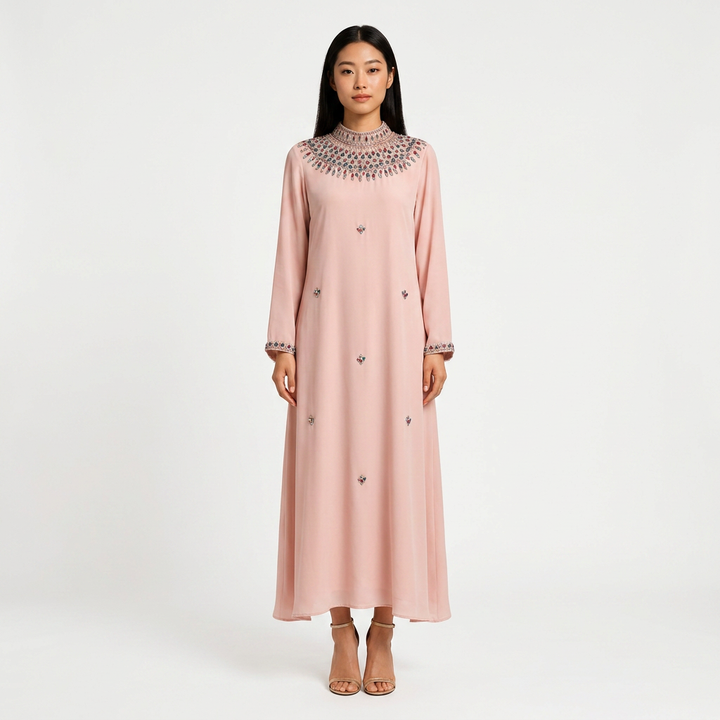 Crystal Beaded High Neck Maxi Evening Dress-Vyana Collective