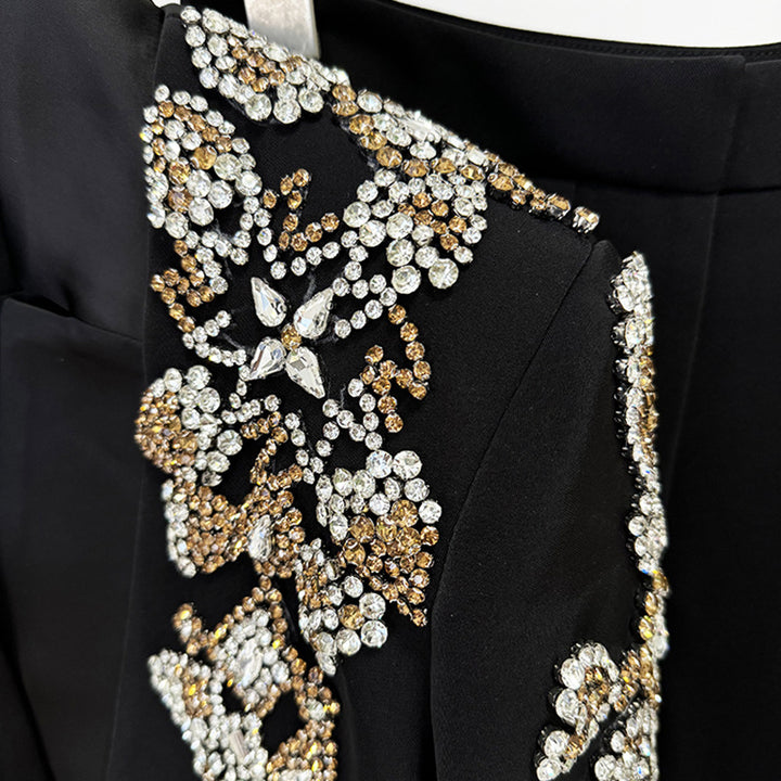 Crystal Embellished Stand Collar Blazer and Slit Wide Leg Pants Suit Set for Executive Evenings and Formal Elegance Women-Vyana Collective