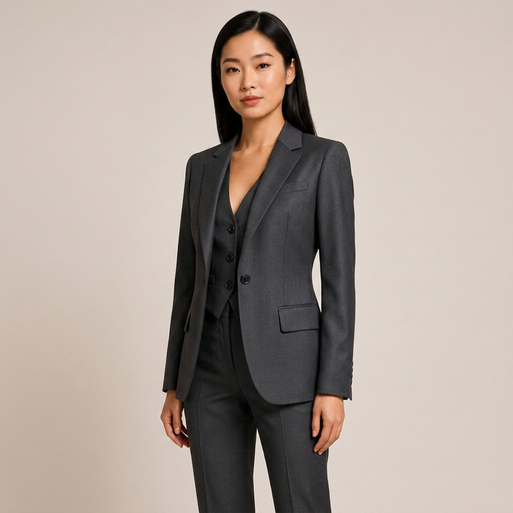 Dark Grey Three Piece Suit Set for Meetings Ready and Executive Office Style Women-Vyana Collective