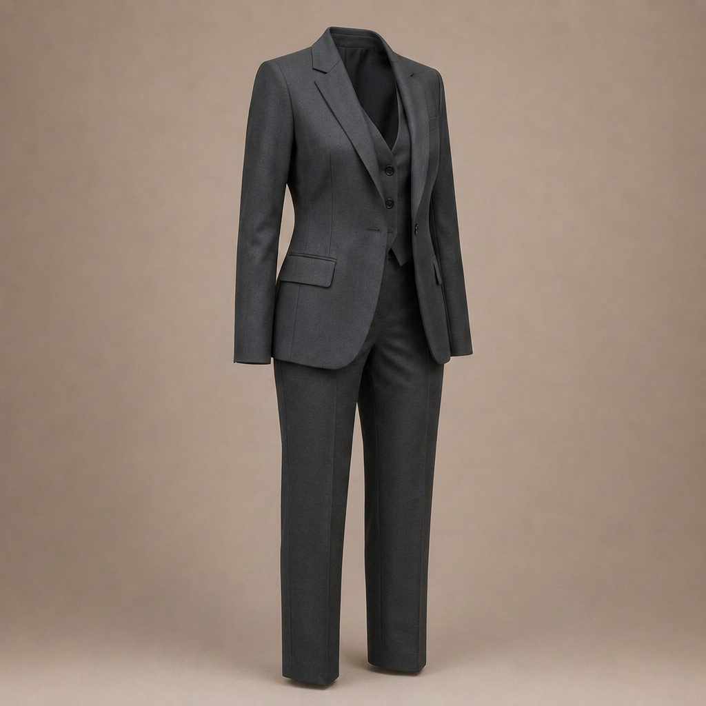 Dark Grey Three Piece Suit Set for Meetings Ready and Executive Office Style Women-Vyana Collective