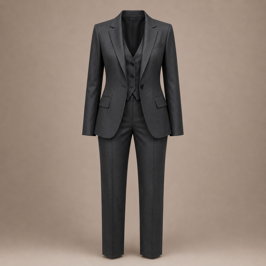 Dark Grey Three Piece Suit Set for Meetings Ready and Executive Office Style Women-Vyana Collective