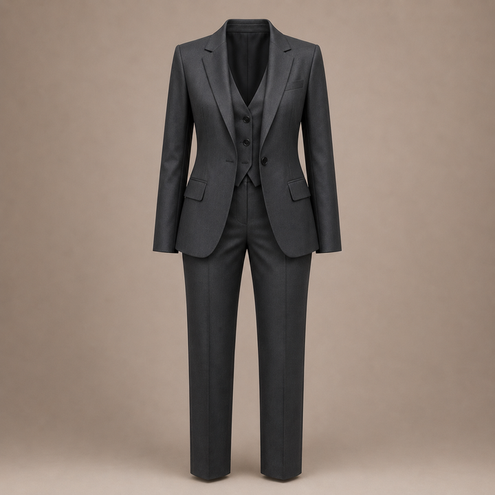 Dark Grey Three Piece Suit Set for Meetings Ready and Executive Office Style Women-Vyana Collective