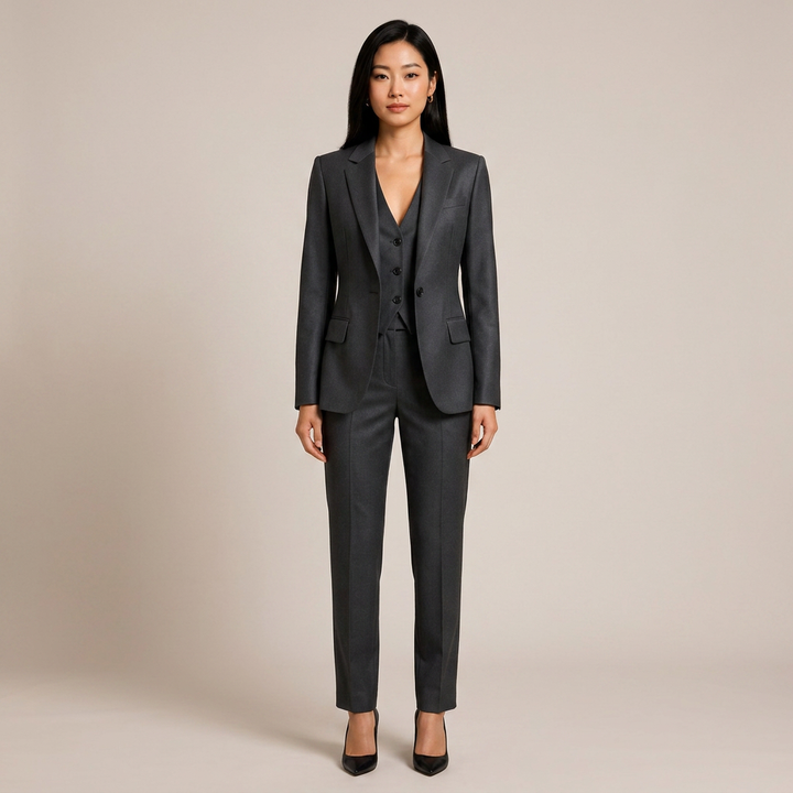 Dark Grey Three Piece Suit Set for Meetings Ready and Executive Office Style Women-Vyana Collective