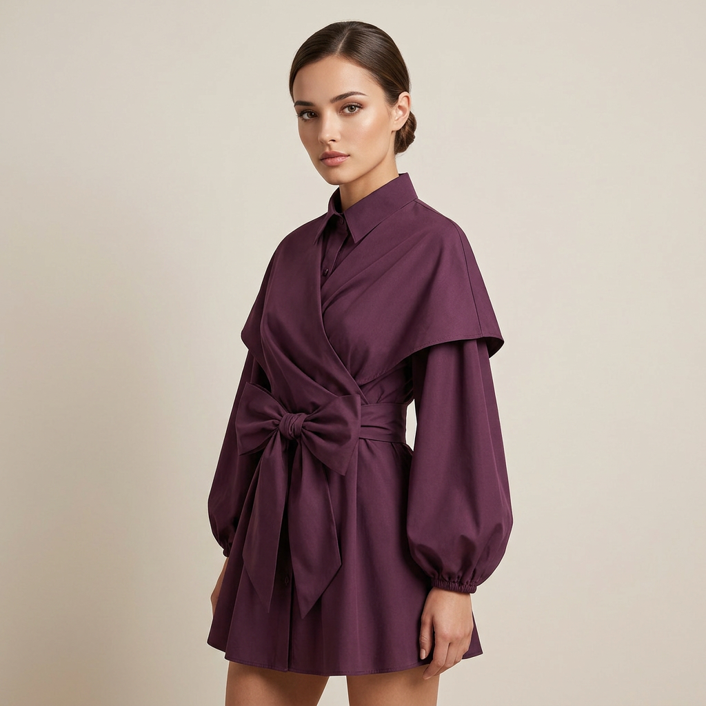 Deep Magenta Wrap Shirt Mini Dress for Date Nights and Elevated Evenings for Women-Vyana Collective