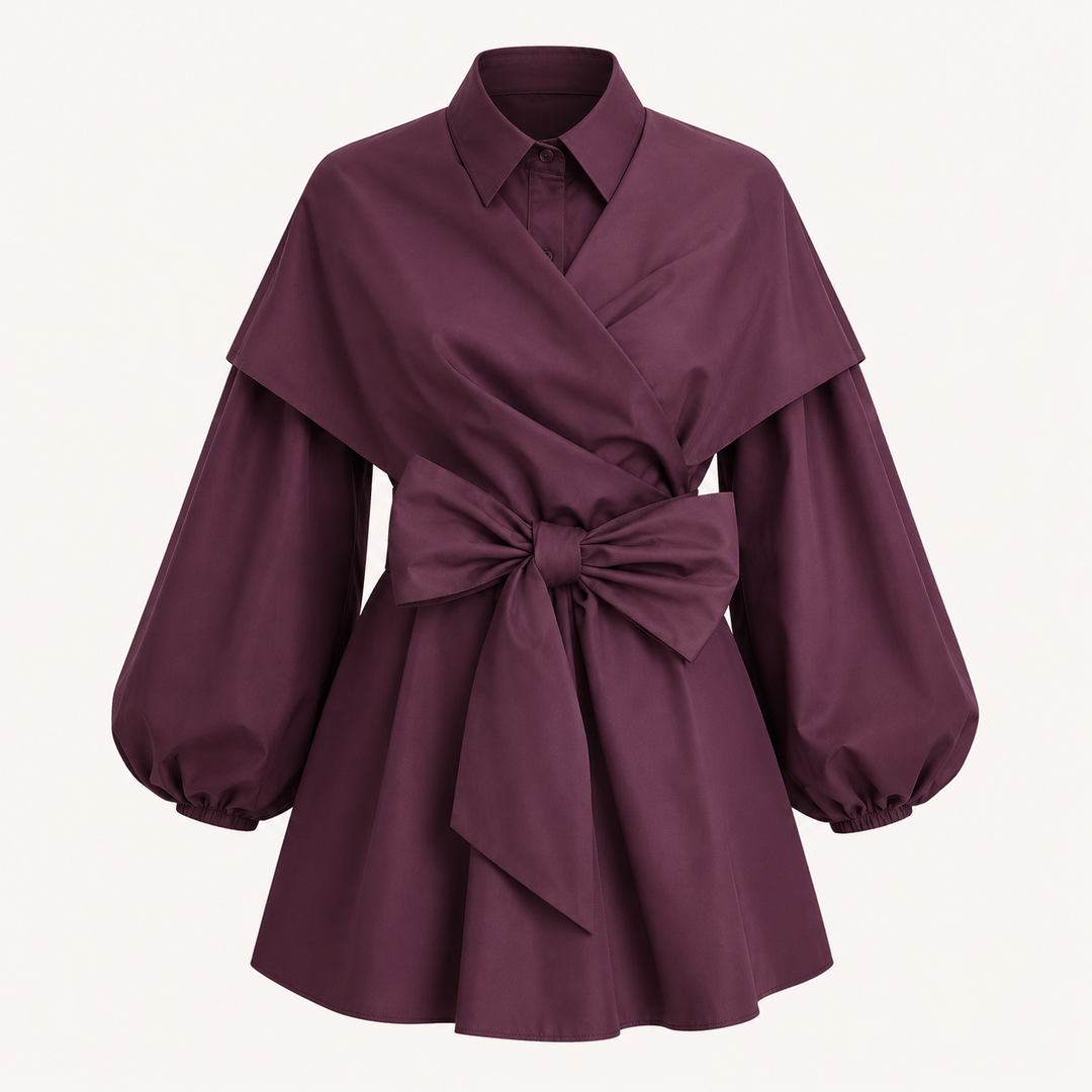 Deep Magenta Wrap Shirt Mini Dress for Date Nights and Elevated Evenings for Women-Vyana Collective