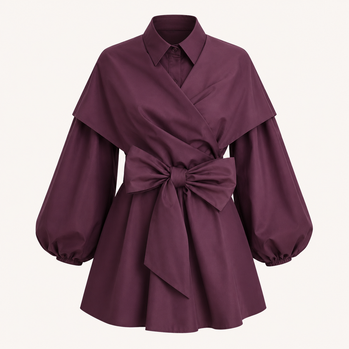 Deep Magenta Wrap Shirt Mini Dress for Date Nights and Elevated Evenings for Women-Vyana Collective
