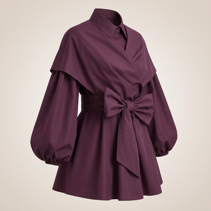Deep Magenta Wrap Shirt Mini Dress for Date Nights and Elevated Evenings for Women-Vyana Collective