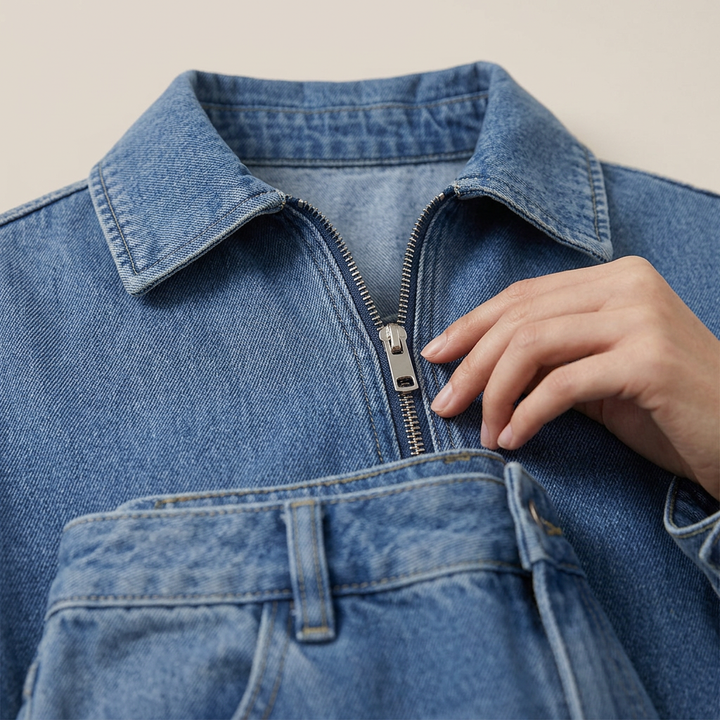 Denim Jacket and Wide-Leg Jeans Set for Women-Vyana Collective