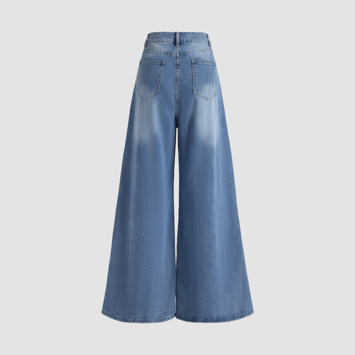 Denim Jacket and Wide-Leg Jeans Set for Women-Vyana Collective