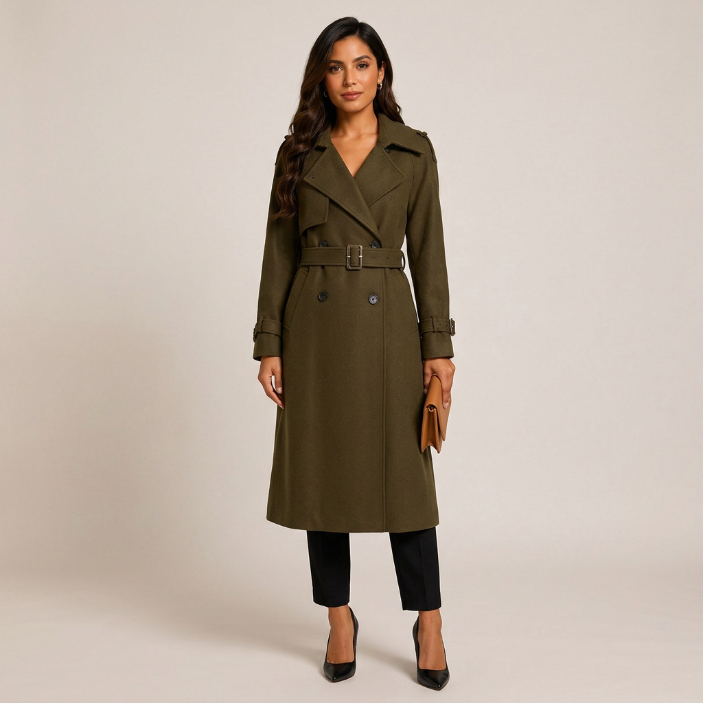 Double-Breasted Belted Midi Trench Coat-Vyana Collective