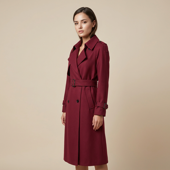 Double-Breasted Belted Midi Trench Coat-Vyana Collective