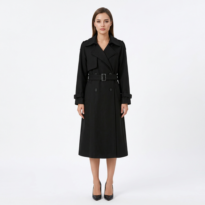 Double-Breasted Belted Midi Trench Coat-Vyana Collective
