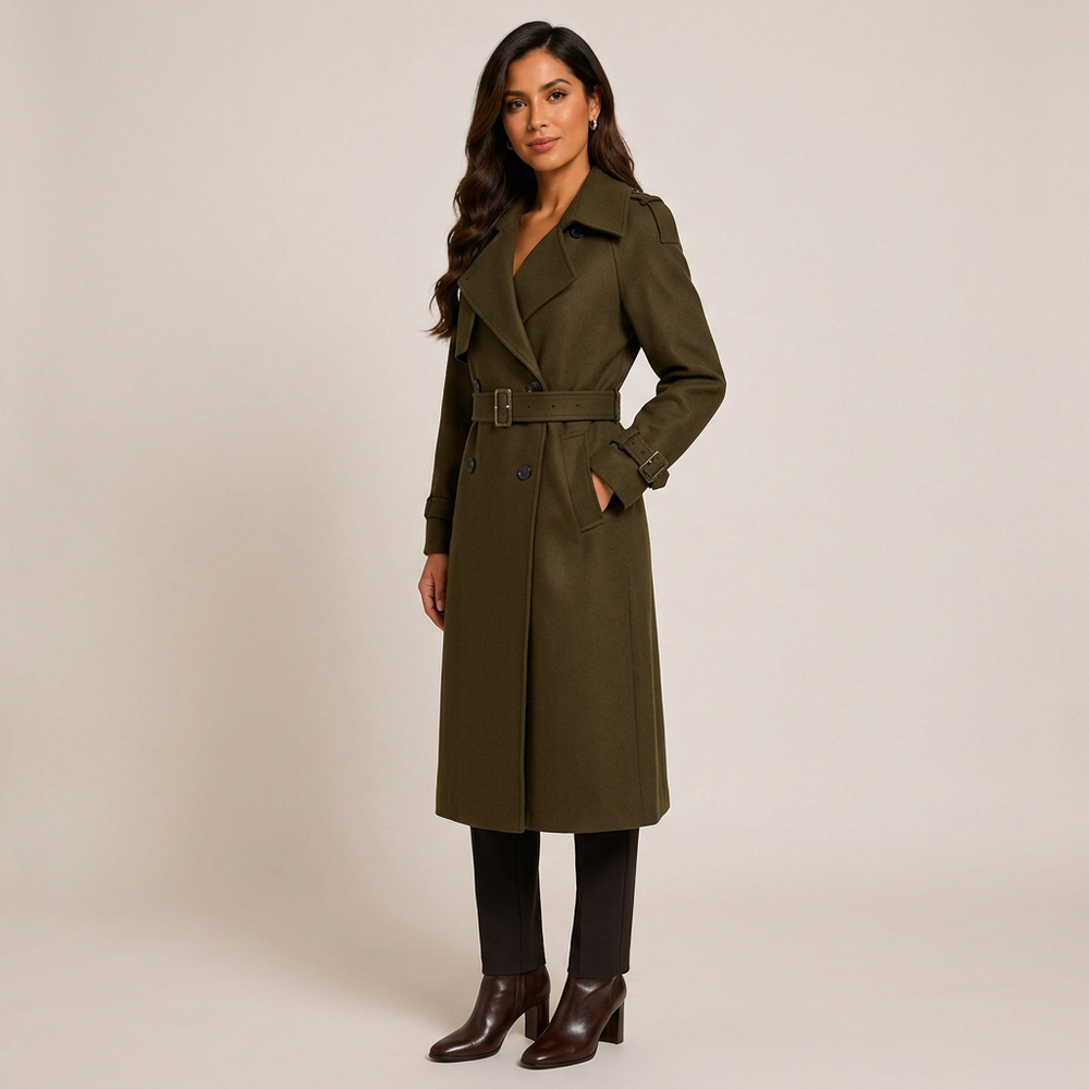 Double-Breasted Belted Midi Trench Coat-Vyana Collective