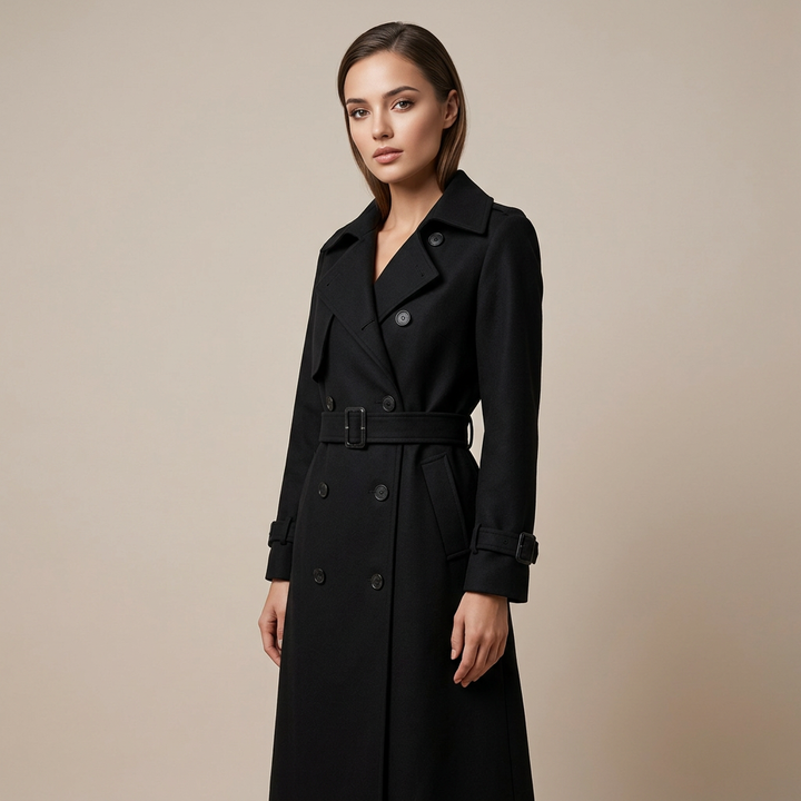 Double-Breasted Belted Midi Trench Coat-Vyana Collective