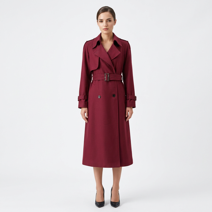 Double-Breasted Belted Midi Trench Coat-Vyana Collective
