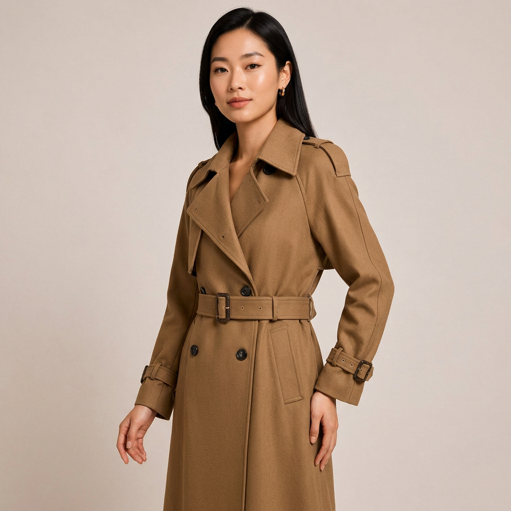 Double-Breasted Belted Midi Trench Coat-Vyana Collective