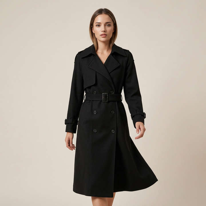 Double-Breasted Belted Midi Trench Coat-Vyana Collective