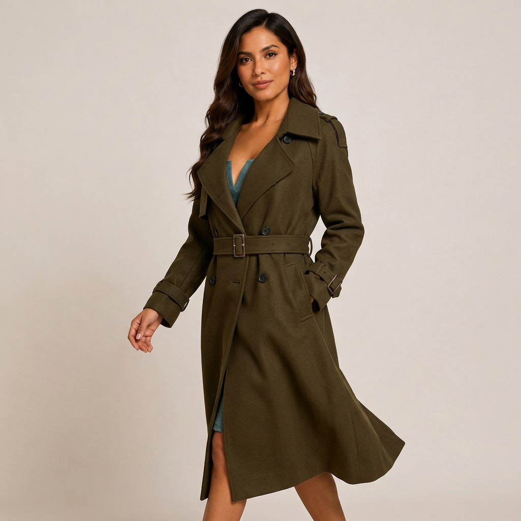 Double-Breasted Belted Midi Trench Coat-Vyana Collective