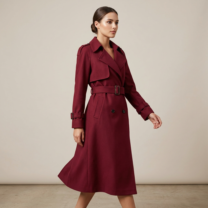 Double-Breasted Belted Midi Trench Coat-Vyana Collective