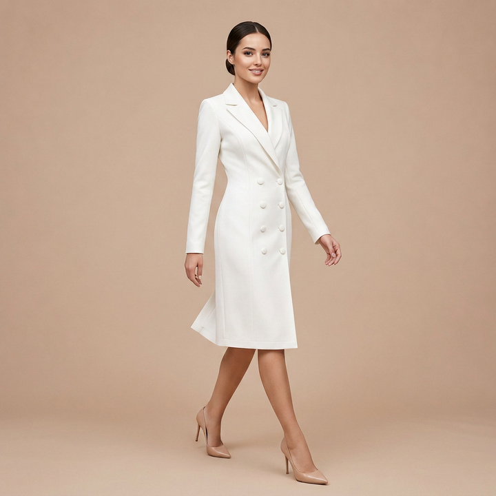 Double Breasted Blazer Midi Dress for Meetings Ready and Executive Elegance Women-Vyana Collective