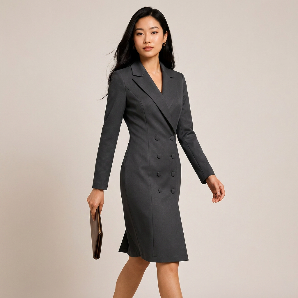 Double Breasted Blazer Midi Dress for Meetings Ready and Executive Elegance Women-Vyana Collective