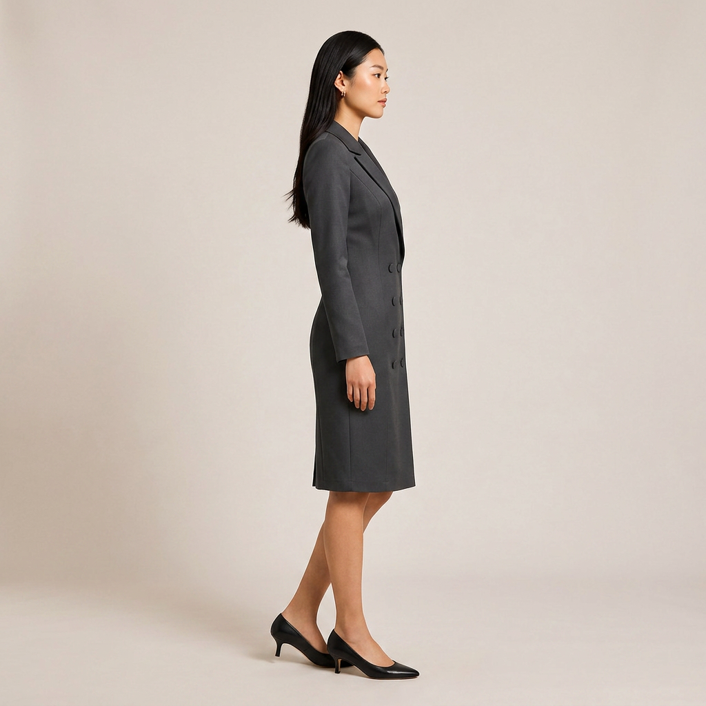 Double Breasted Blazer Midi Dress for Meetings Ready and Executive Elegance Women-Vyana Collective